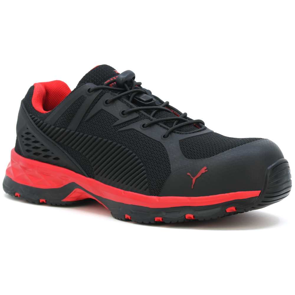 detail PUMA Fuse Motion 2.0 red low S1P ESD HRO černá pánská pracovní obuv