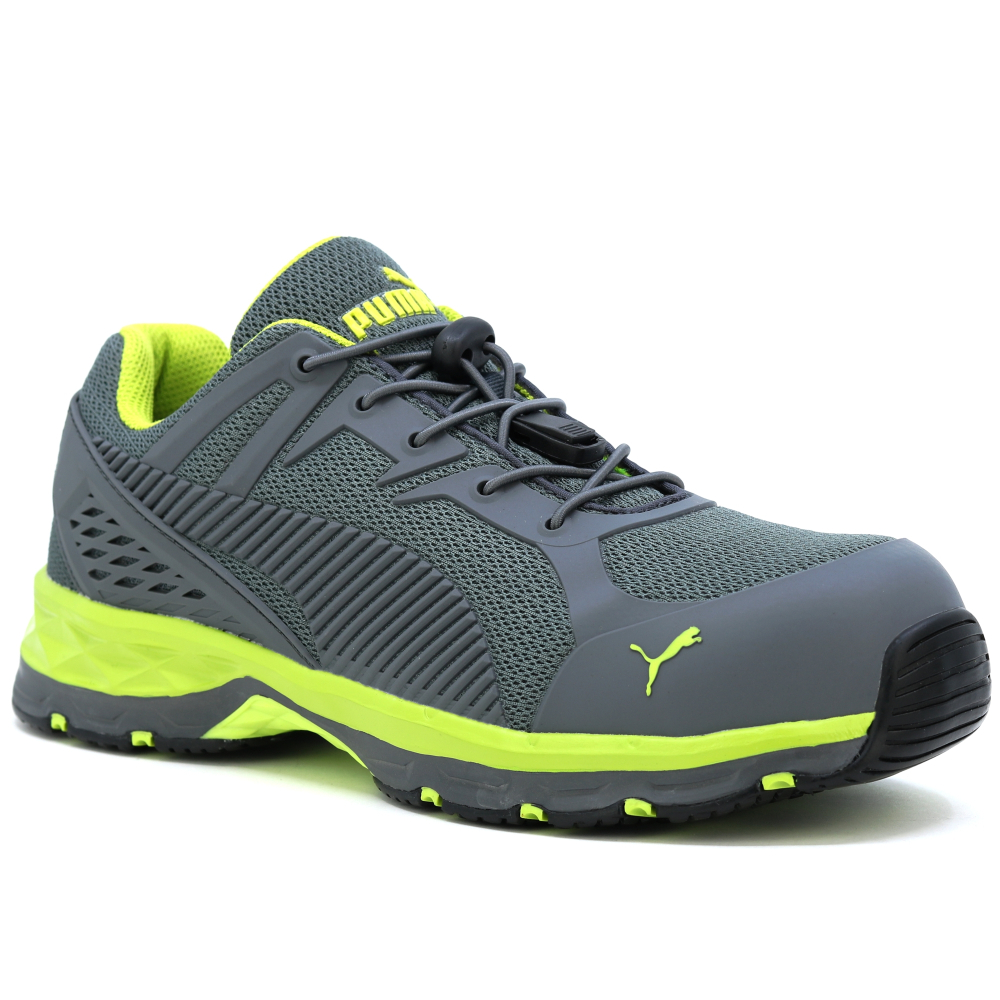 detail PUMA Fuse Motion 2.0 green low S1P ESD HRO šedá pánská pracovní obuv