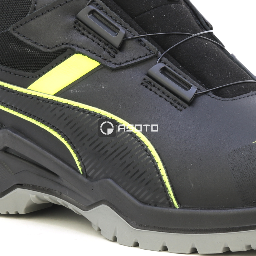 detail PUMA Krypton DISC MID S3 ESD černá pánská kožená pracovní obuv rychlozavazování