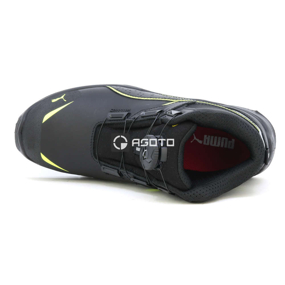 detail PUMA Krypton DISC MID S3 ESD černá pánská kožená pracovní obuv rychlozavazování