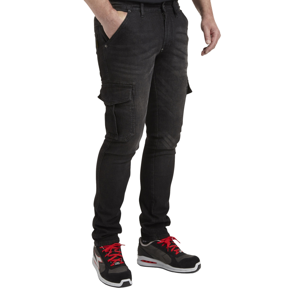 detail DIADORA Stone Cargo černé pánské kalhoty Jeans Stretch AKCE