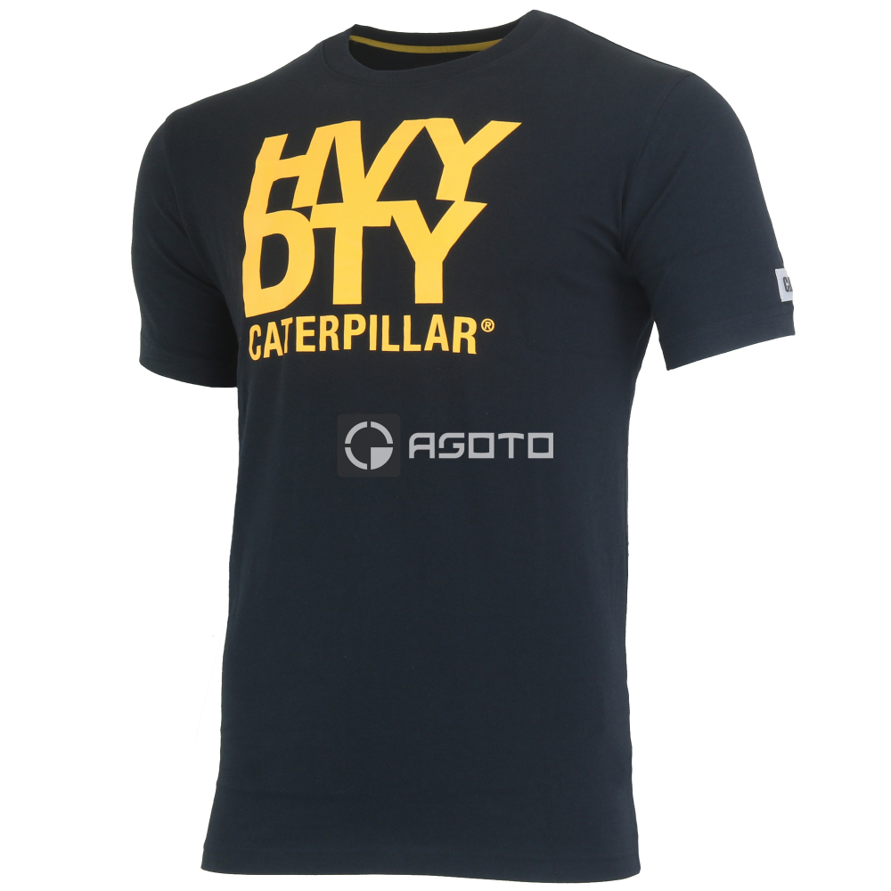detail CATERPILLAR HVY DTY černé pánské pracovní triko 100% Ba