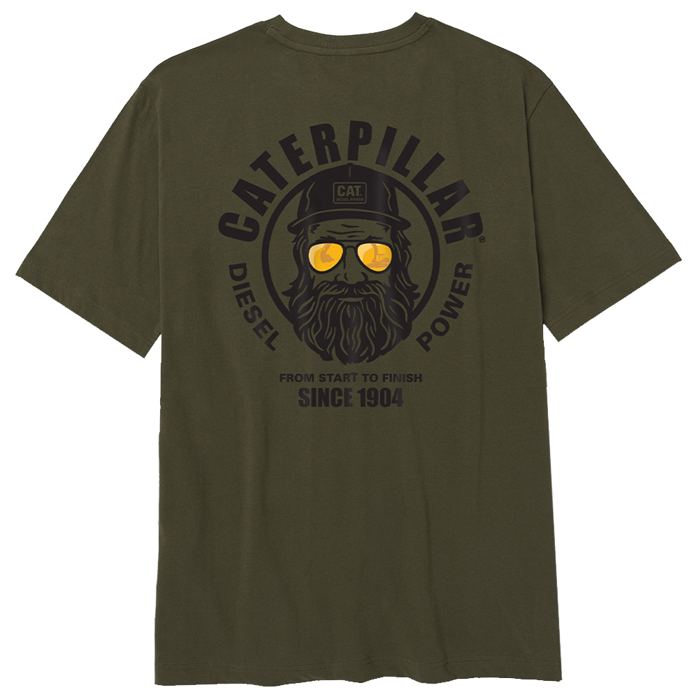 detail CATERPILLAR Graphic Men zelené pánské triko, pohodlné, krásný potisk CAT