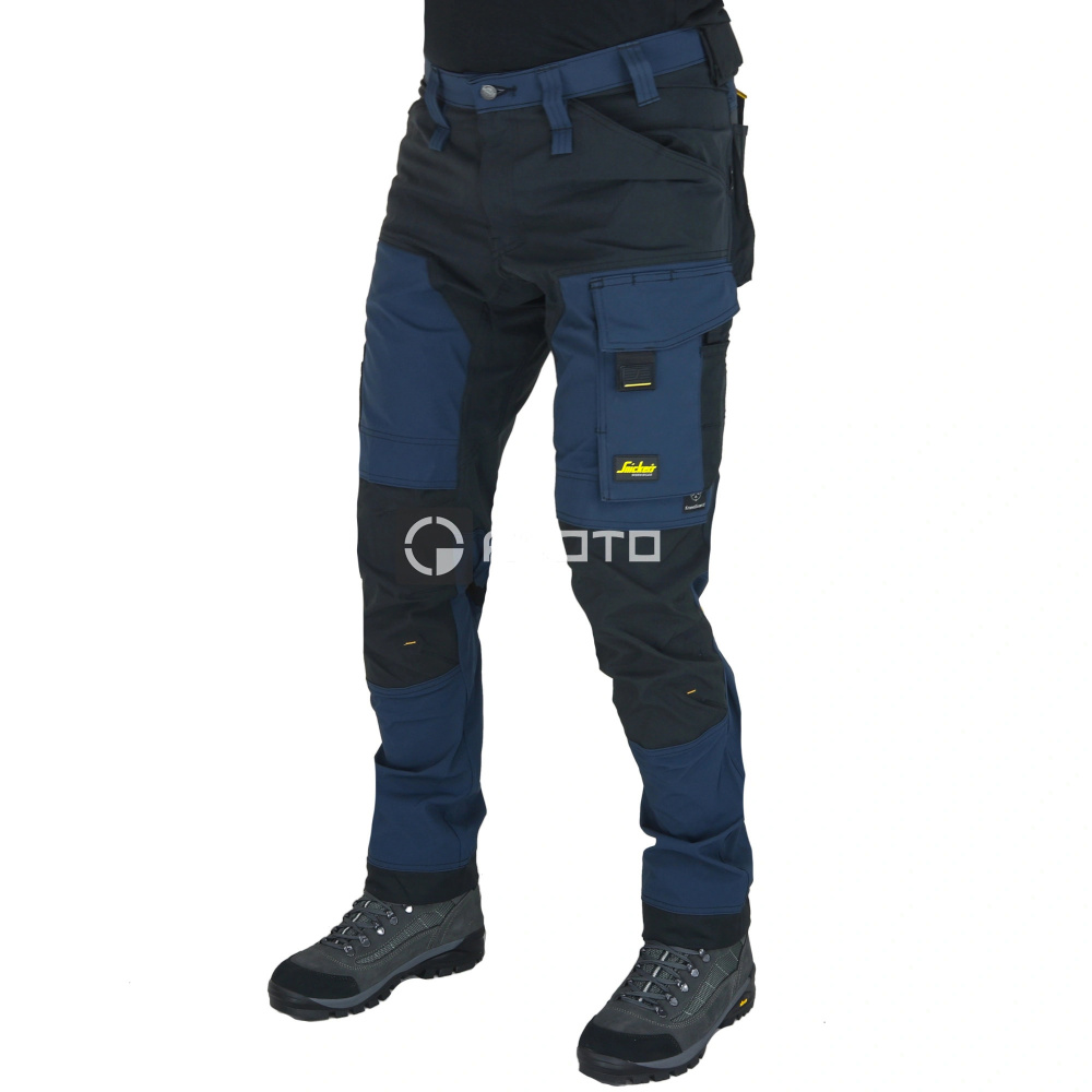 detail SNICKERS AllroundWork Full Stretch 4 Way Softshell modré pánské pracovní kalhoty