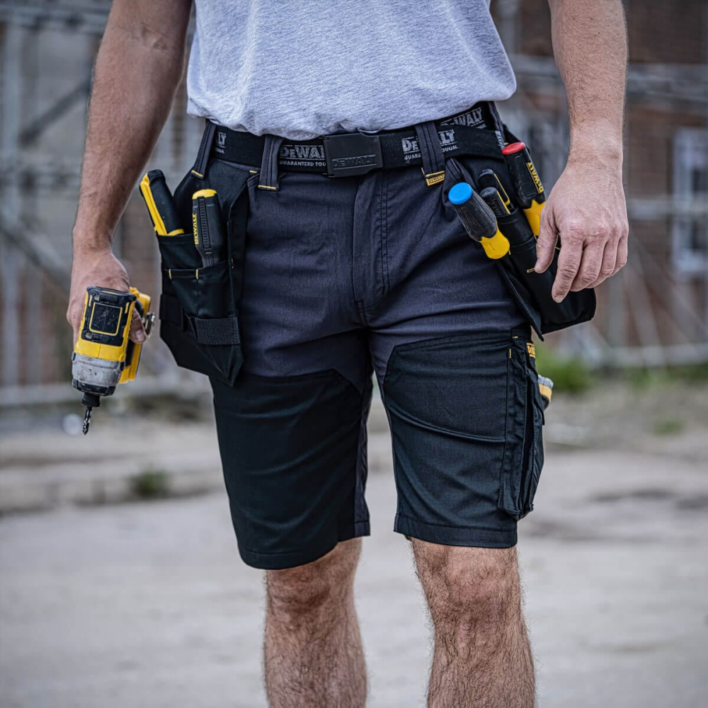 detail DEWALT Hamden Stretch šedé pánské pracovní kraťasy
