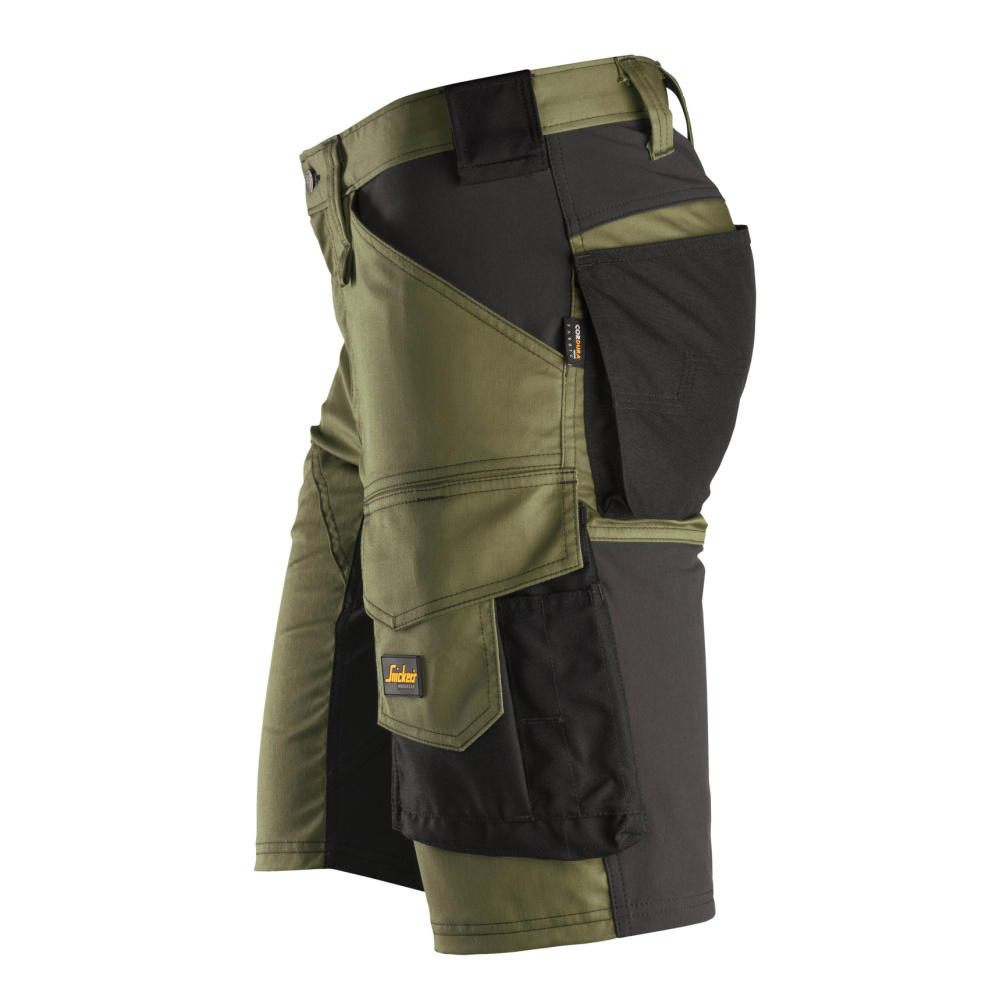 detail SNICKERS AllroundWork Stretch khaki pánské pracovní kraťasy