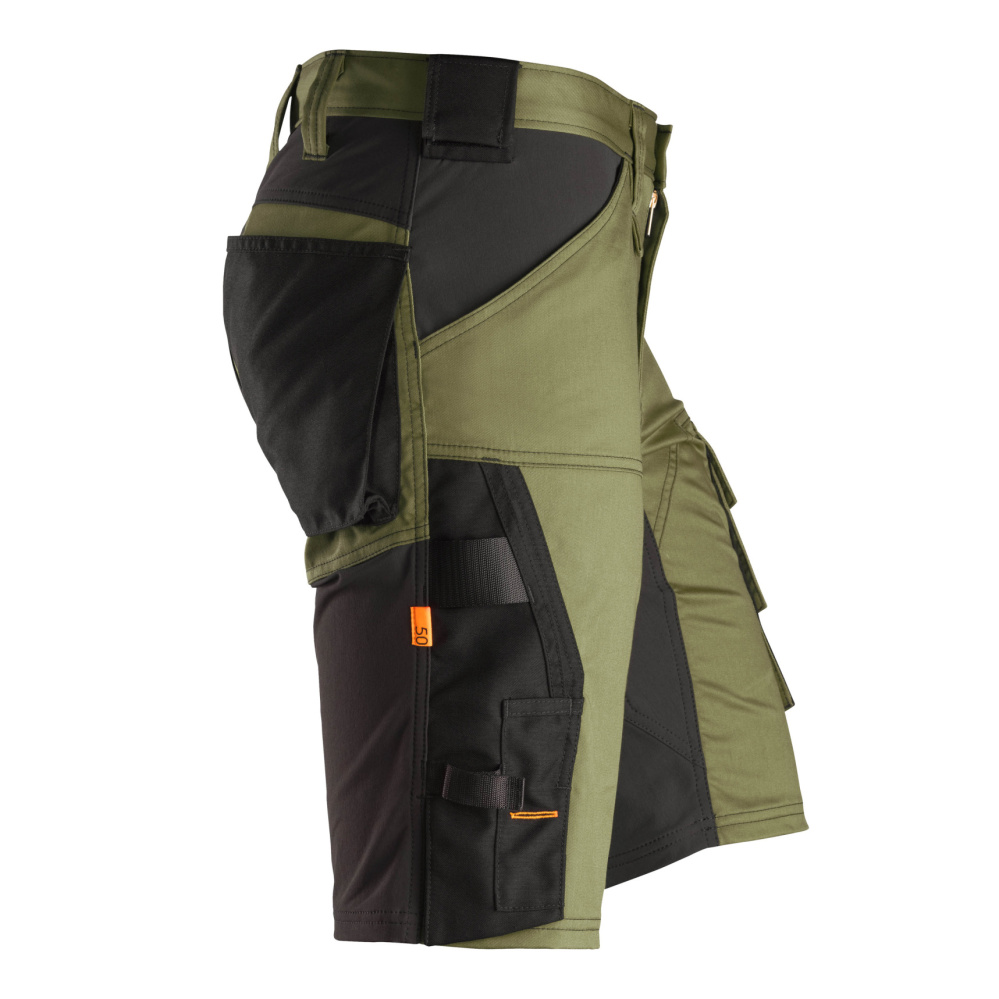 detail SNICKERS AllroundWork Stretch khaki pánské pracovní kraťasy