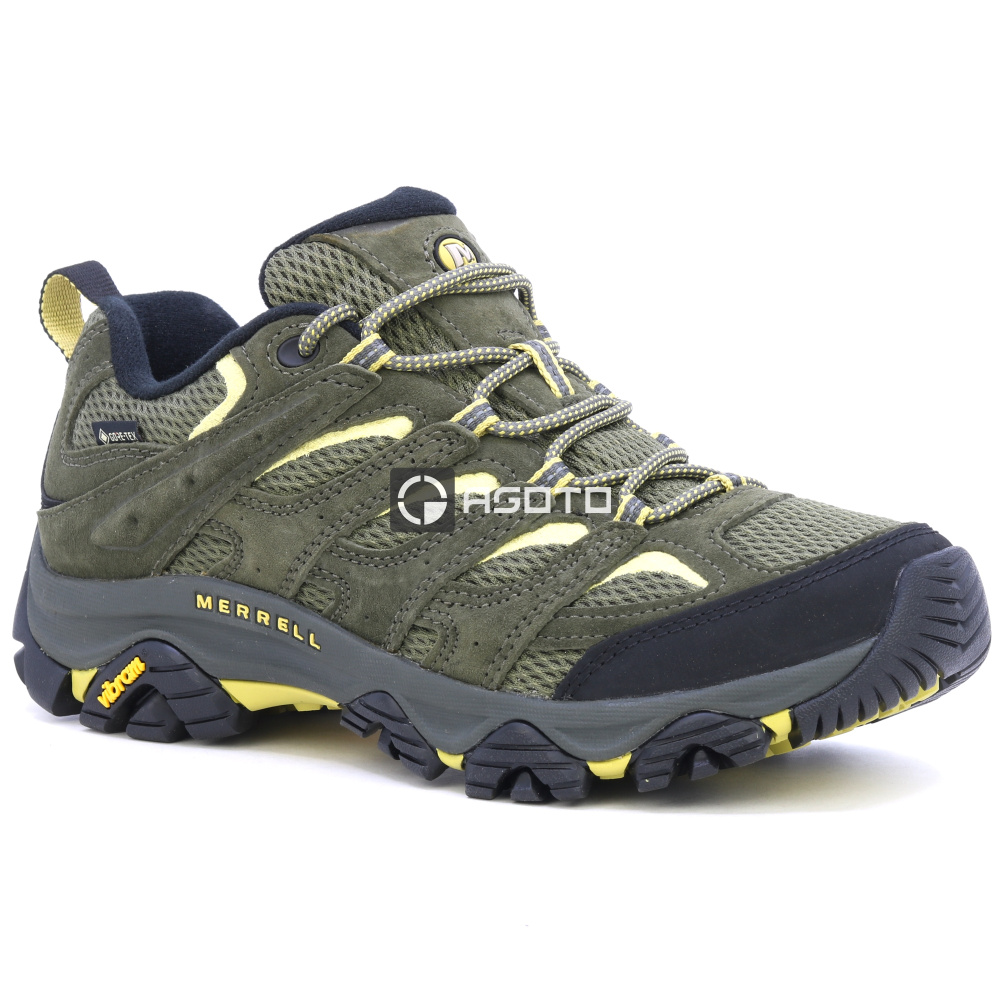 detail MERRELL Moab 3 GTX olivová pánská kožená outdoor obuv, Gore-Tex® membrána