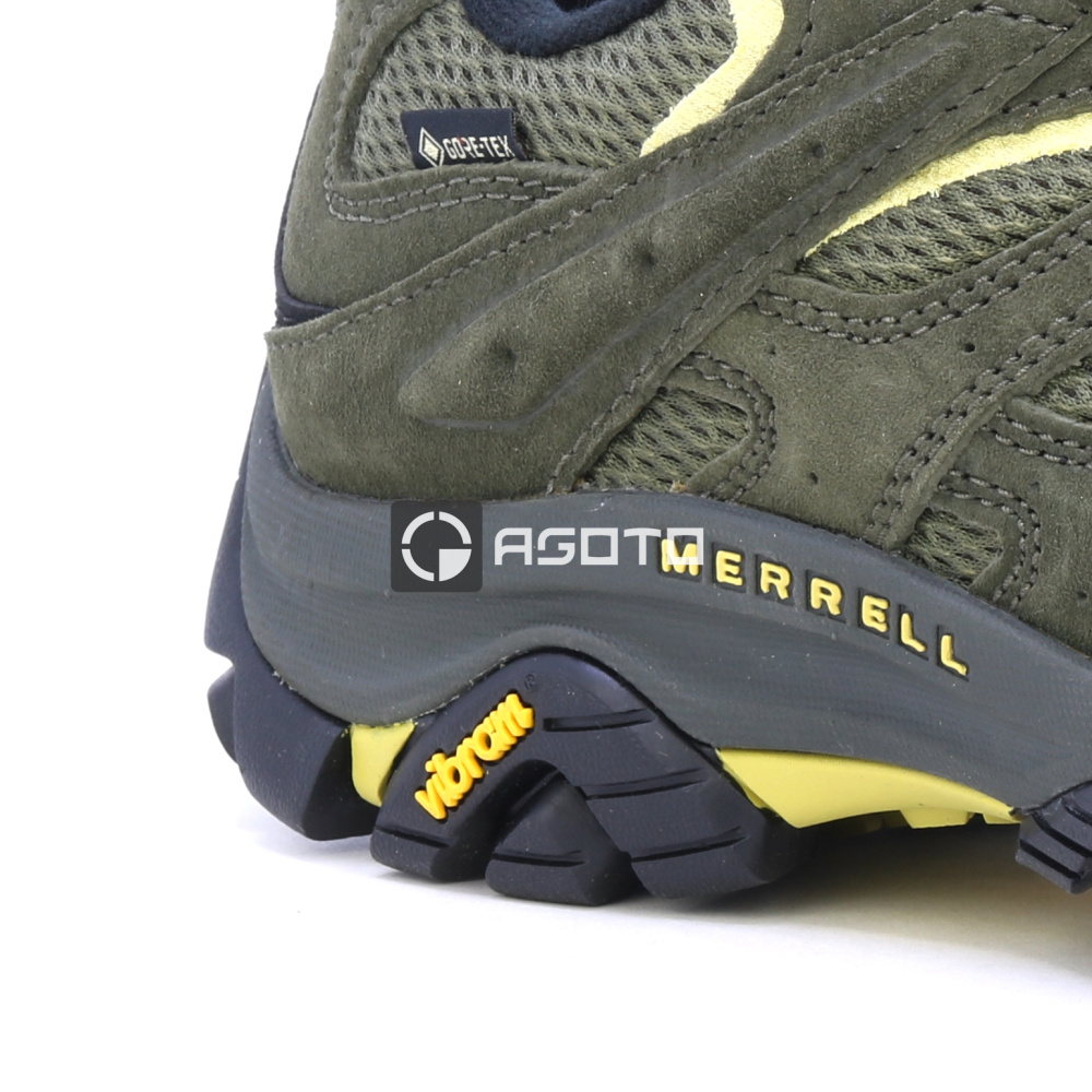 detail MERRELL Moab 3 GTX olivová pánská kožená outdoor obuv, Gore-Tex® membrána