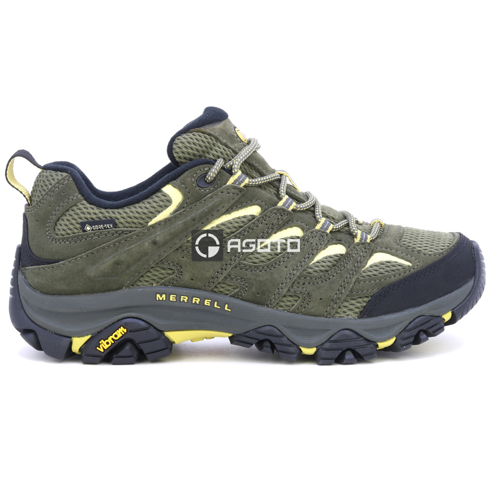 detail MERRELL Moab 3 GTX olivová pánská kožená outdoor obuv, Gore-Tex® membrána