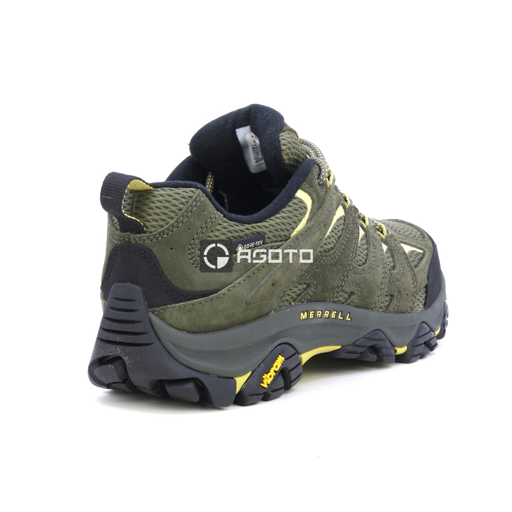 detail MERRELL Moab 3 GTX olivová pánská kožená outdoor obuv, Gore-Tex® membrána