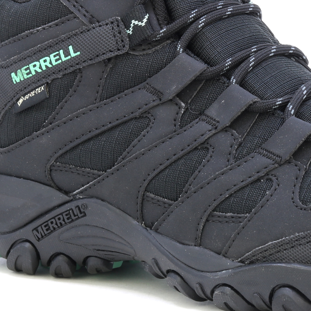 detail MERRELL Clypool Sport Mid GTX černá dámská outdoor obuv Goretex membrána