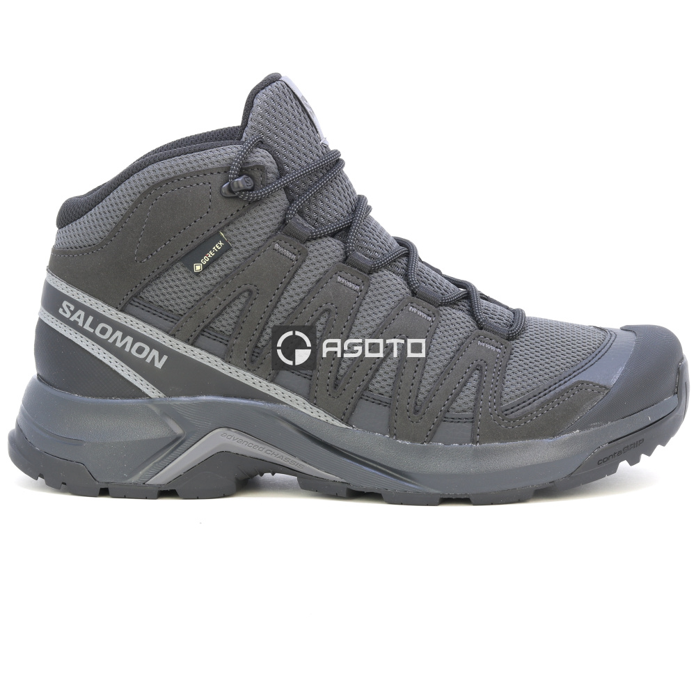 detail SALOMON X-Adventure Recon GTX Mid šedá pánská kožená outdoor obuv Gore-Tex®
