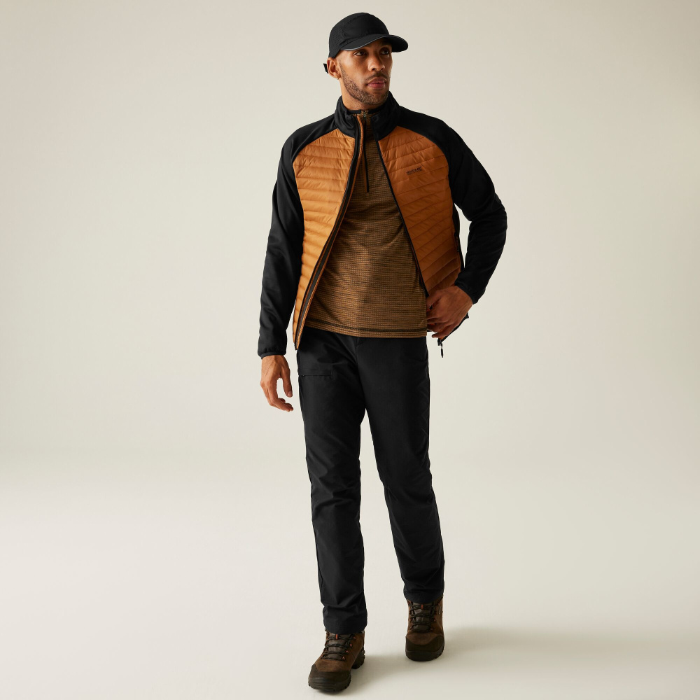 detail REGATTA Clumber Hybrid hnědá pánská outdoor bunda, celoroční využití