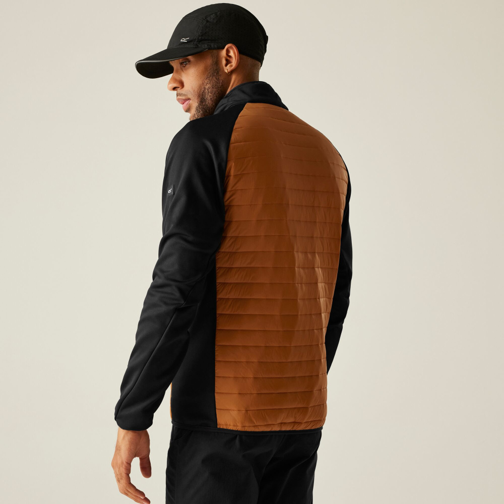 detail REGATTA Clumber Hybrid hnědá pánská outdoor bunda, celoroční využití