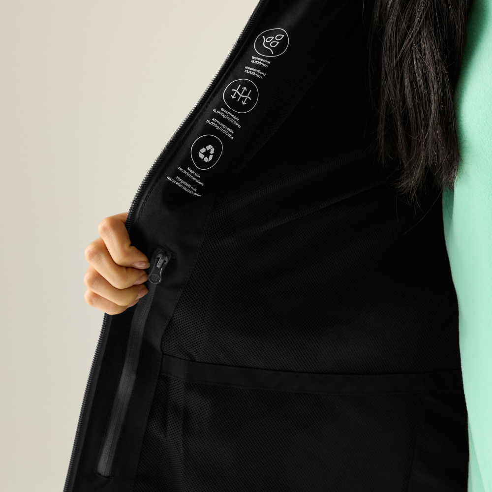 detail REGATTA Birchdale II černá dámská outdoor bunda + membrána 10 000 mm