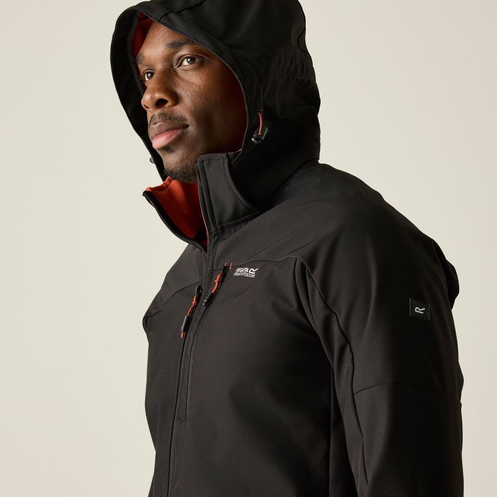 detail REGATTA Arana černá páská softshell outdoor bunda, vodní sloupec 15 000 mm
