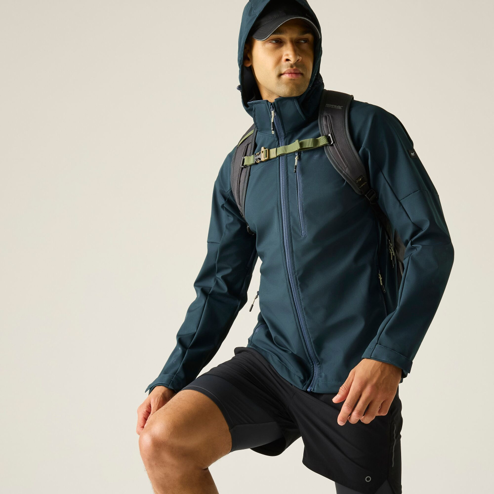 detail REGATTA Arana modrá páská softshell outdoor bunda, vodní sloupec 15 000 mm