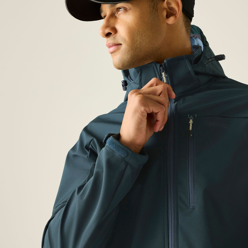 detail REGATTA Arana modrá páská softshell outdoor bunda, vodní sloupec 15 000 mm