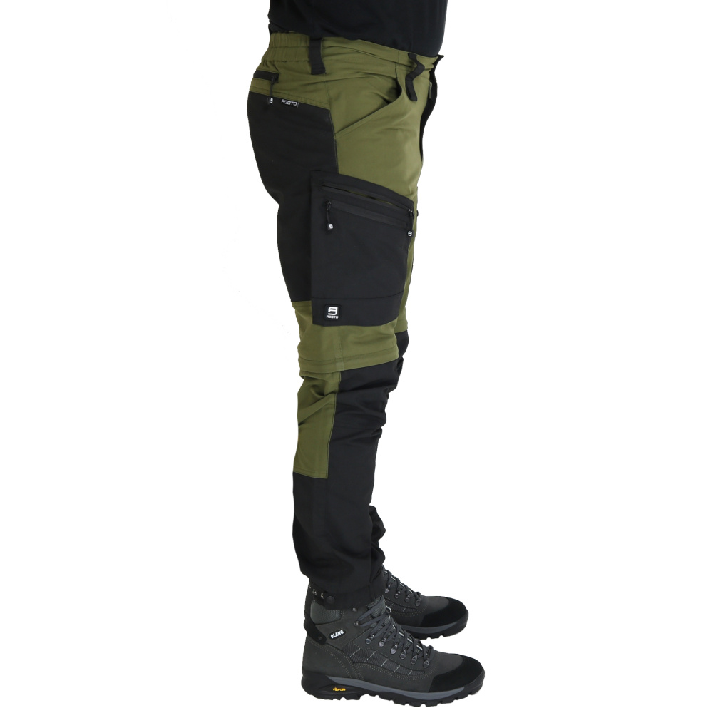 detail Asoto Vild Zip-Off pánské olivové outdoor kalhoty DWR odepínací nohavice 2v1
