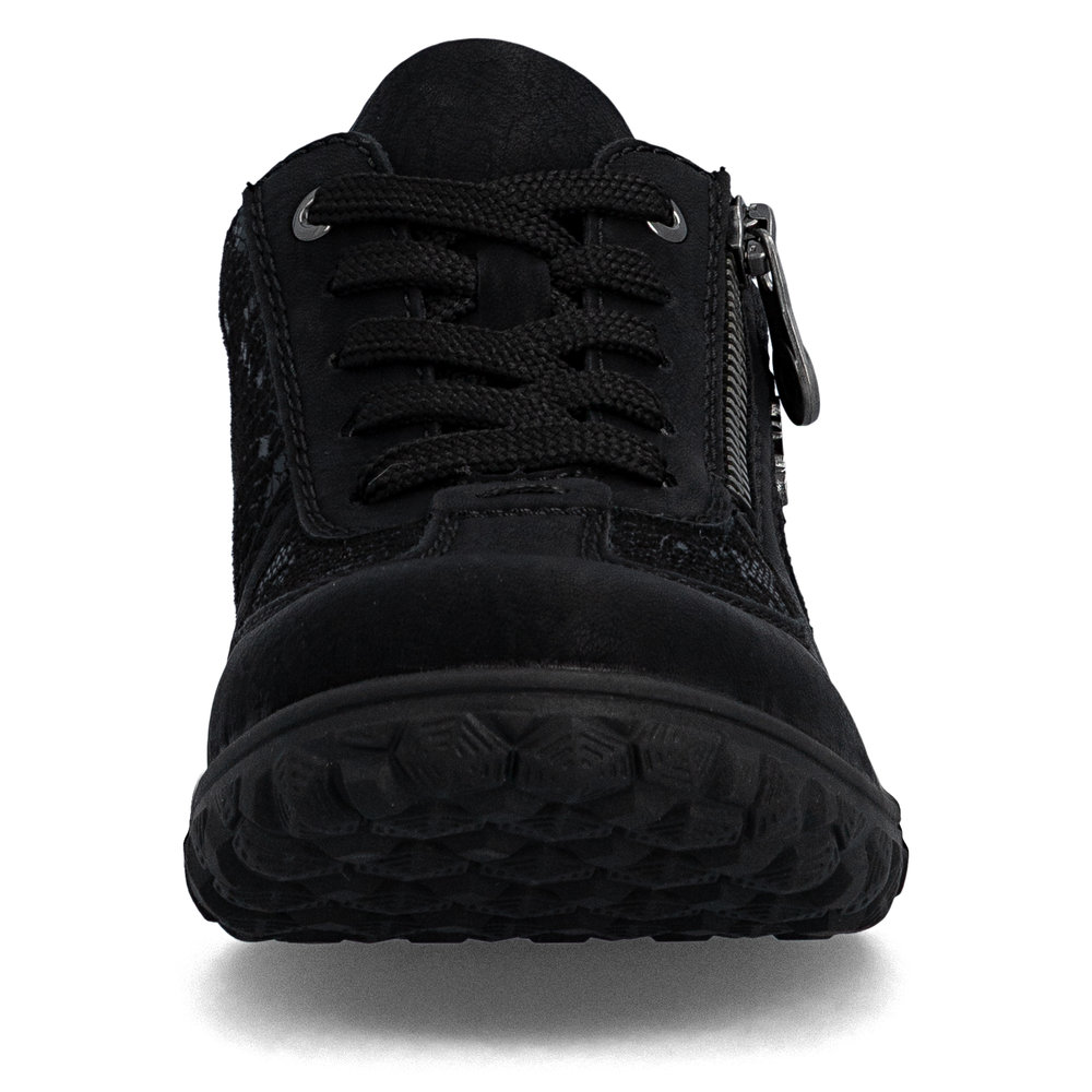 detail RIEKER 59501-00 černá dámská moderní a pohodlná polobotka se vzorem