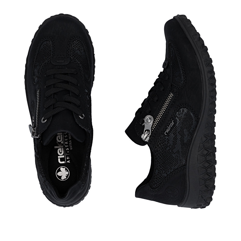 detail RIEKER 59501-00 černá dámská moderní a pohodlná polobotka se vzorem