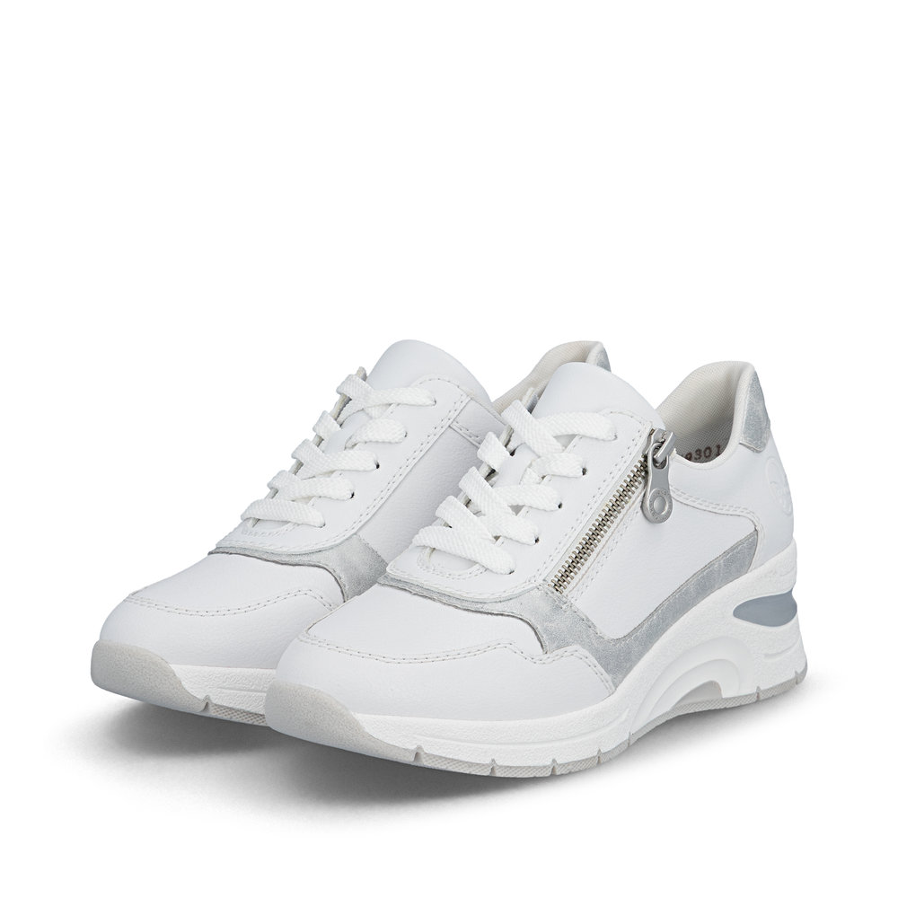 detail RIEKER N9301-80 bílé dámské kožené sneakersy antistress