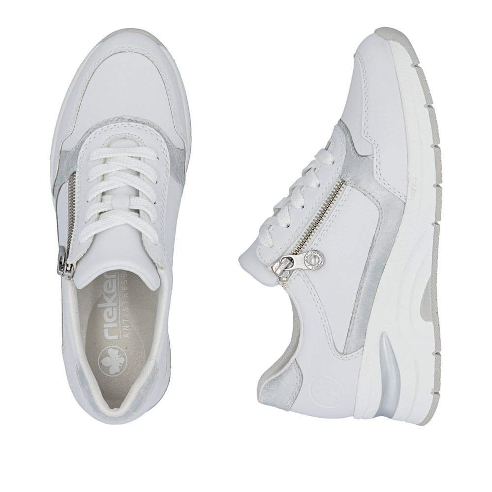 detail RIEKER N9301-80 bílé dámské kožené sneakersy antistress