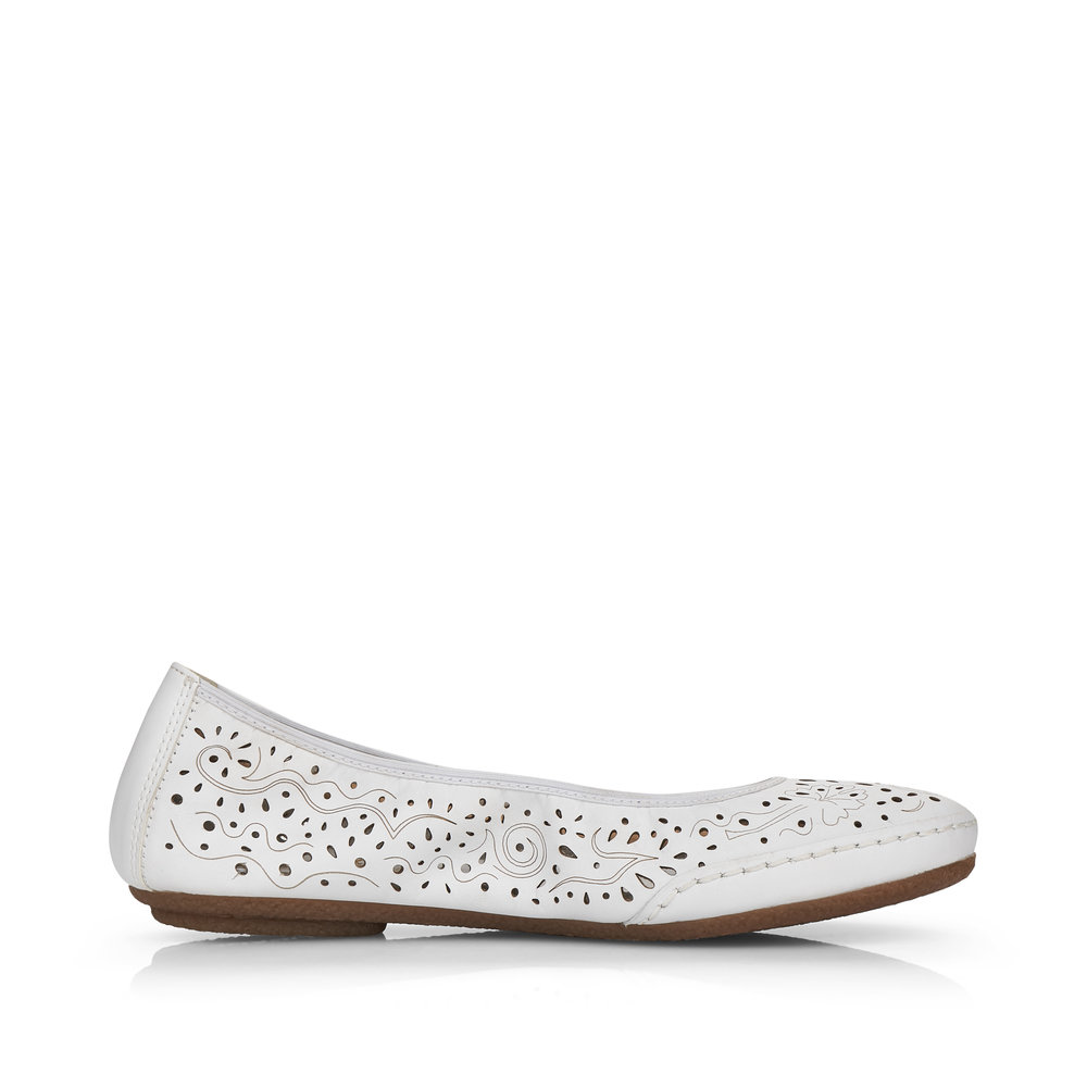 detail RIEKER 41460-80 bílé dámské kožené baleríny