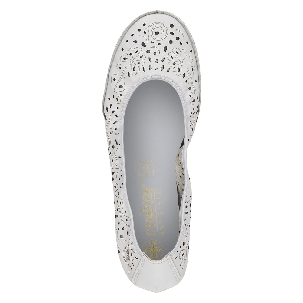 detail RIEKER 41460-80 bílé dámské kožené baleríny