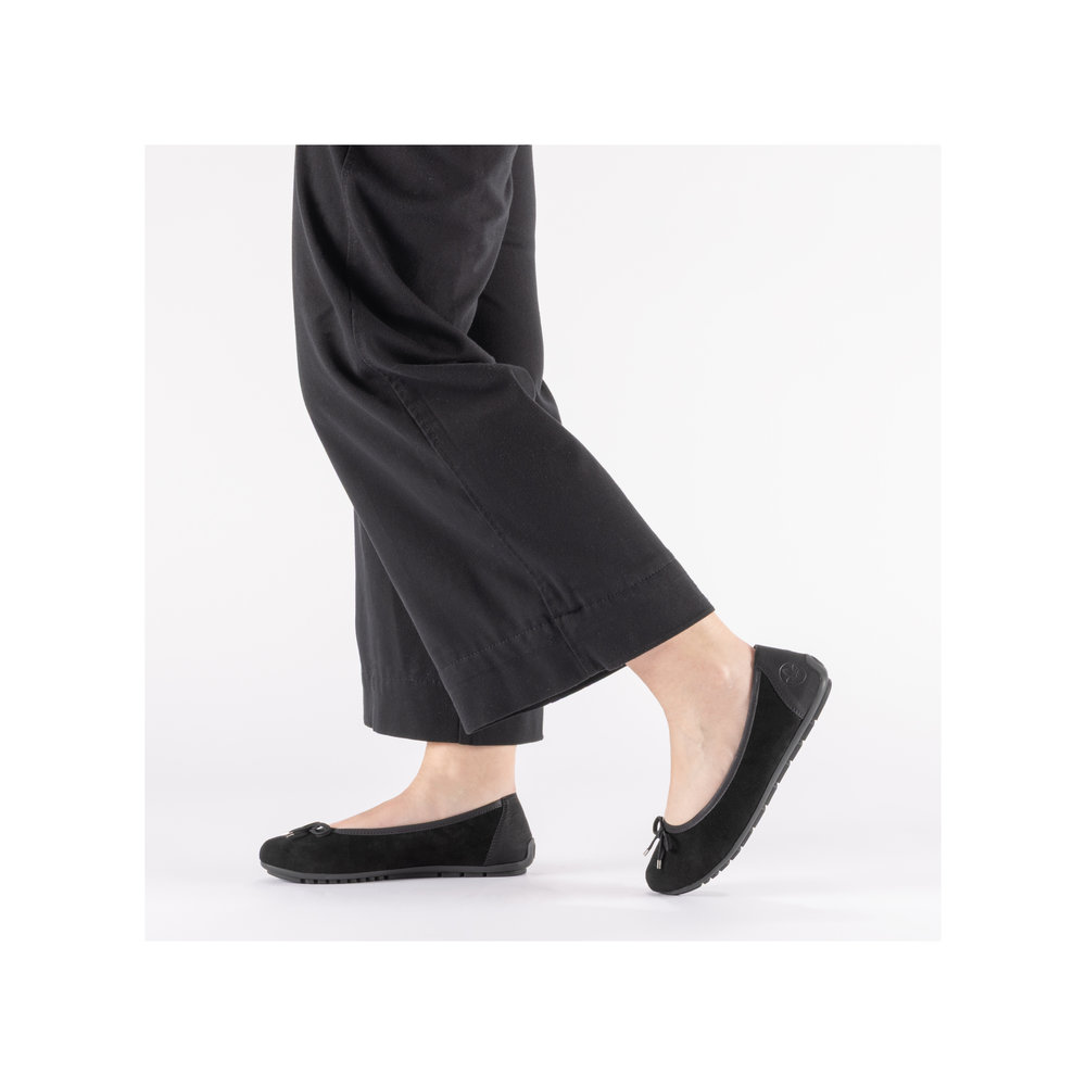 detail RIEKER 43850-01 černé dámské baleríny, přírodní kůže, antistress podrážka