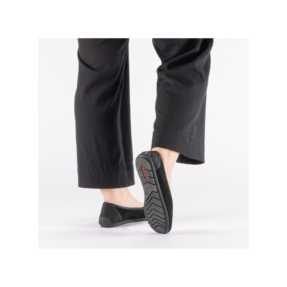 detail RIEKER 43850-01 černé dámské baleríny, přírodní kůže, antistress podrážka
