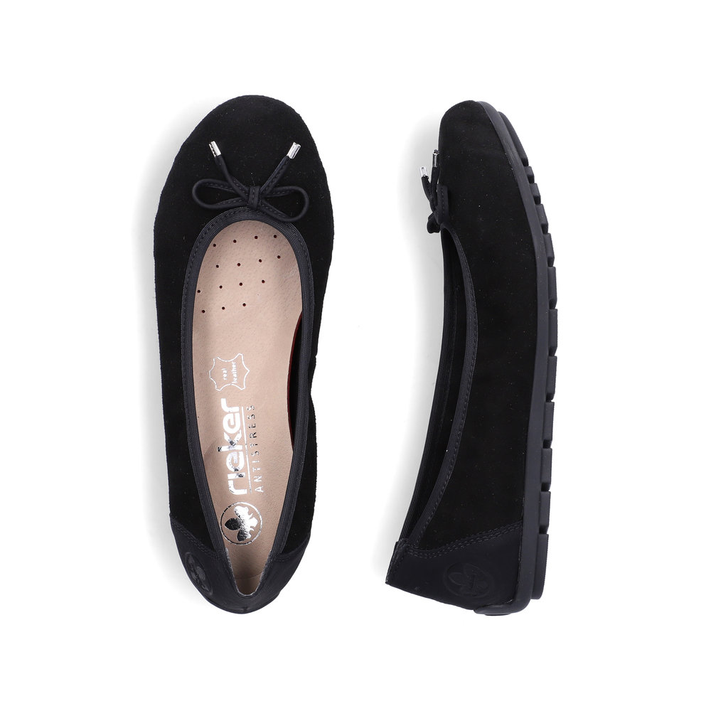 detail RIEKER 43850-01 černé dámské baleríny, přírodní kůže, antistress podrážka