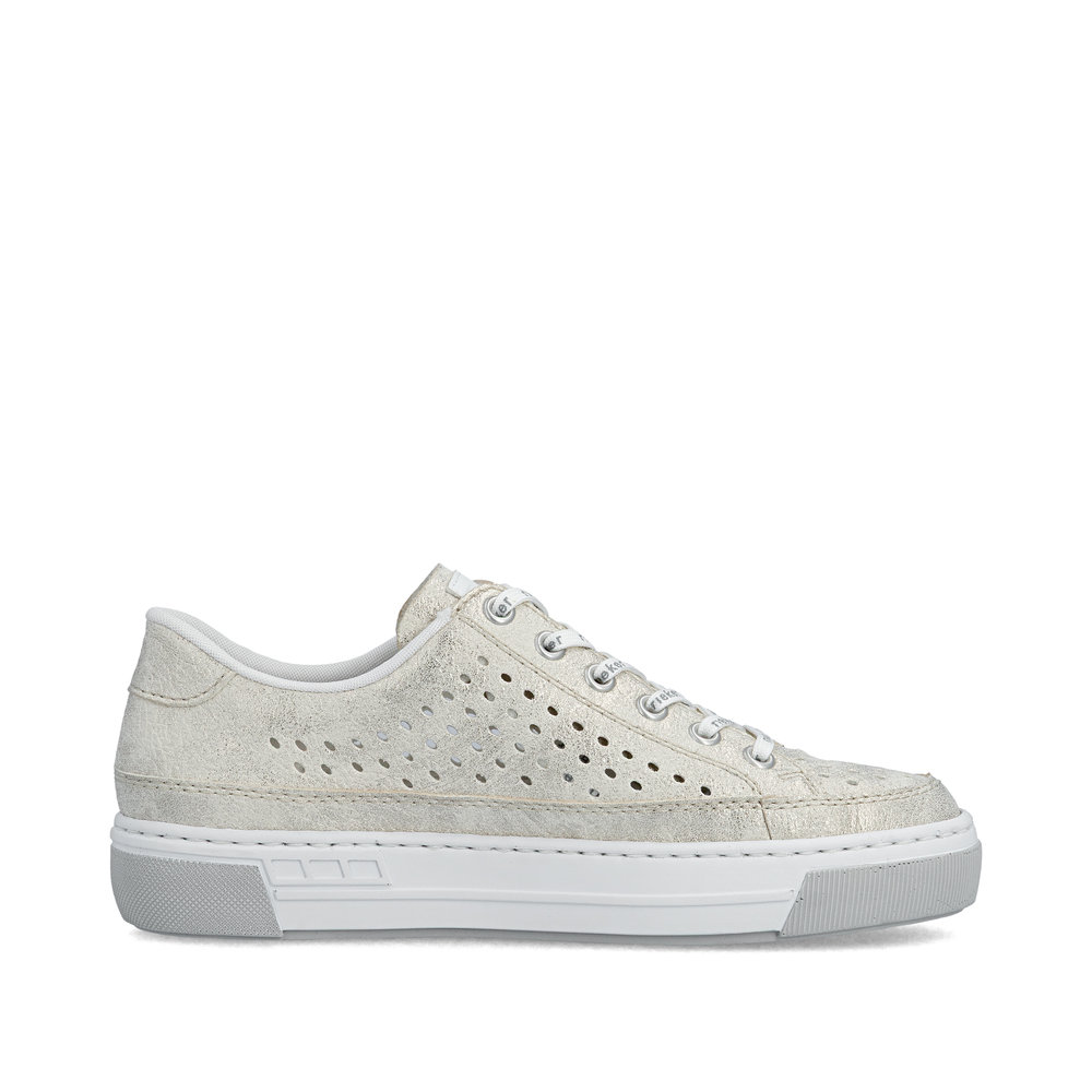 detail RIEKER L8849-60 béžové dámské letní kožené tenisky které dýchají, moderní vzhled