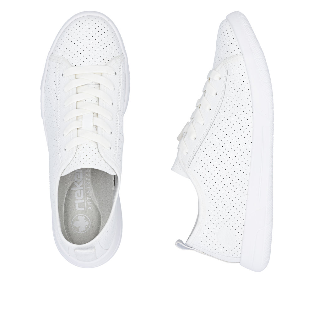 detail RIEKER 45602-80 bílé dámské kožené letní tenisky které dýchají, antistress