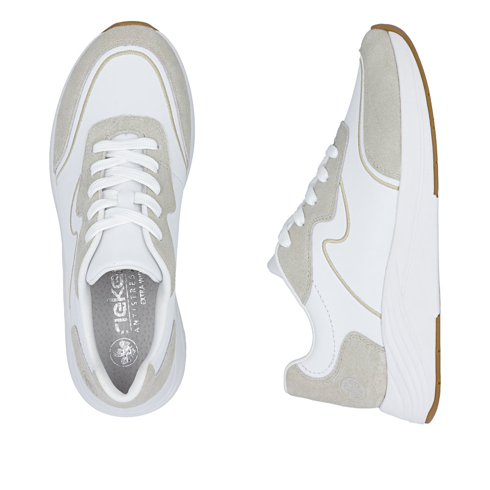 detail RIEKER N8503-81 bílé dámské moderní kožené tenisky, antistress podrážka