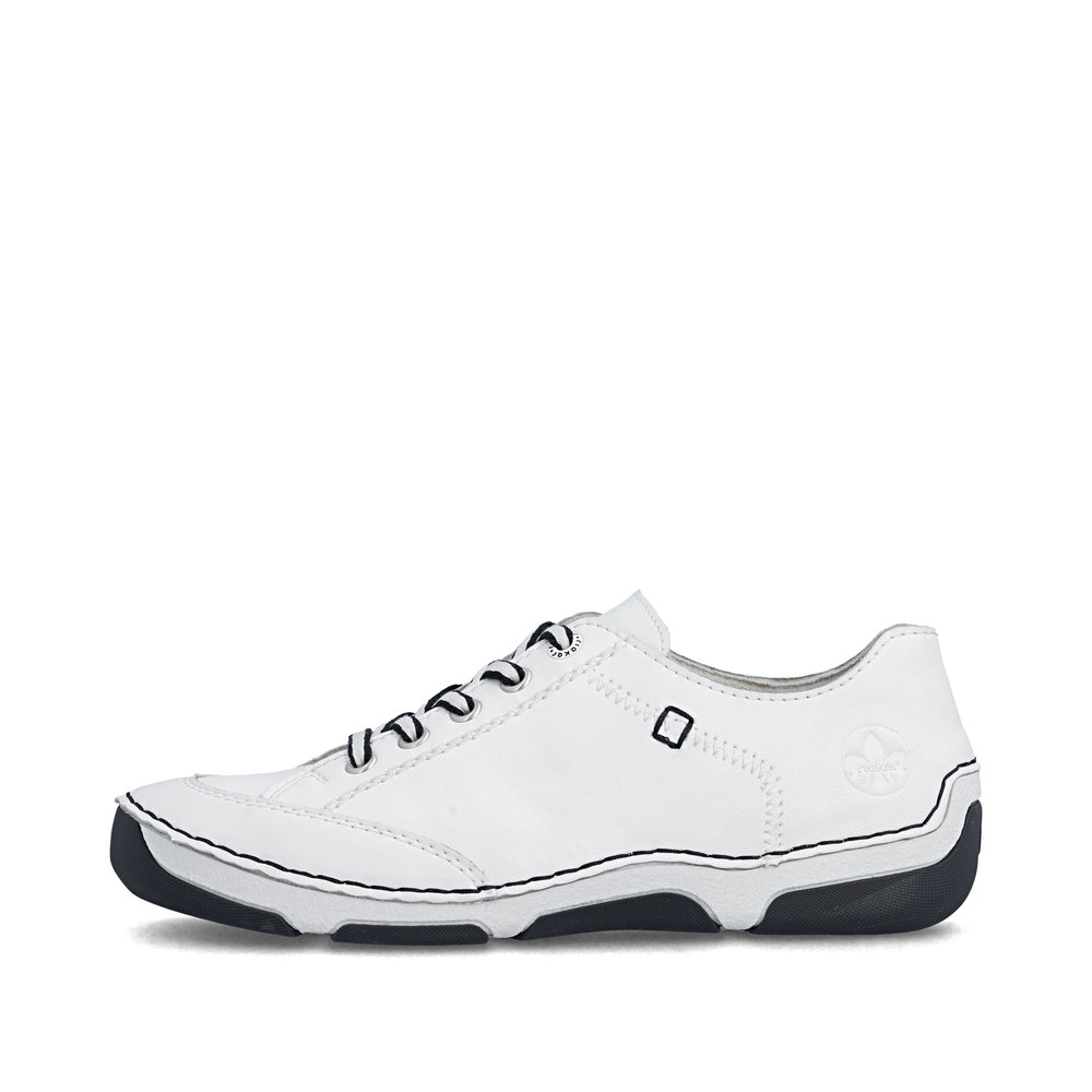 detail RIEKER 55901-80 bílé dámské kožené tenisky, moderní design, antistress podrážka