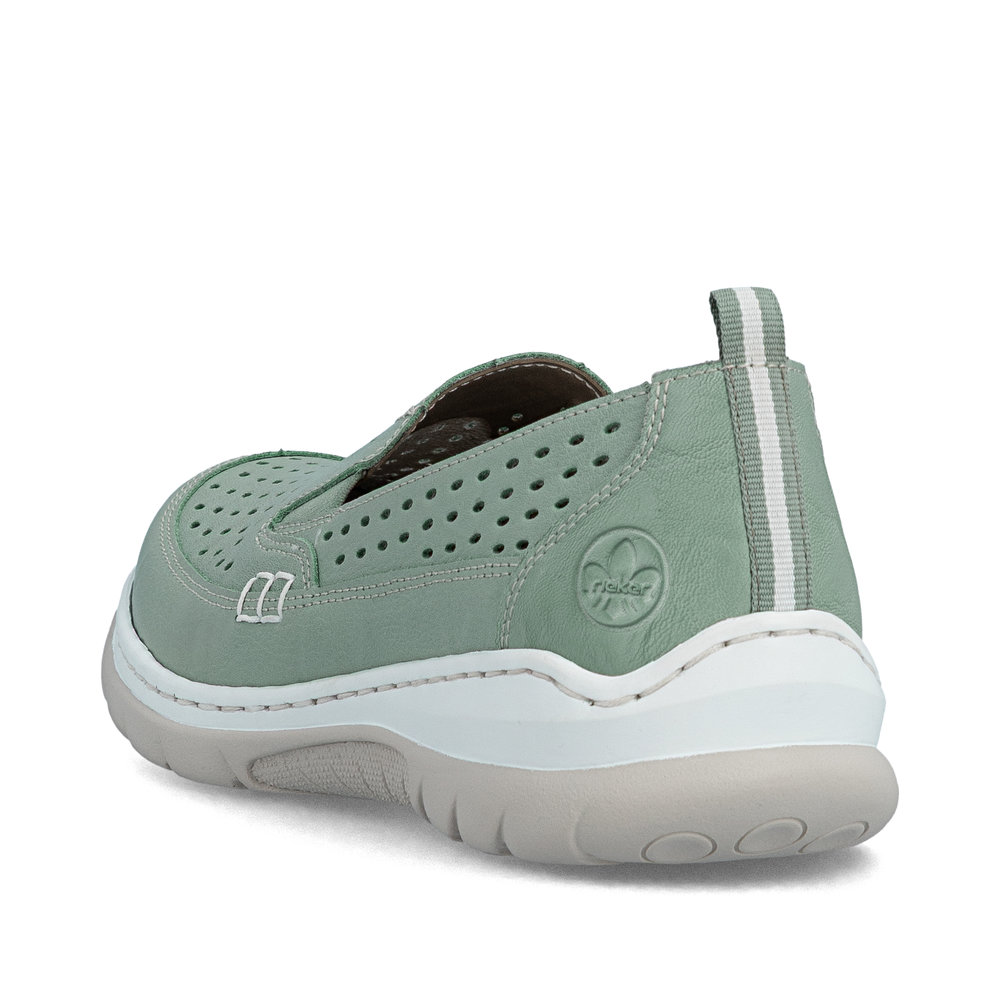 detail RIEKER L32F4-52 zelené dámské kožené letní mokasíny, antistress podrážka