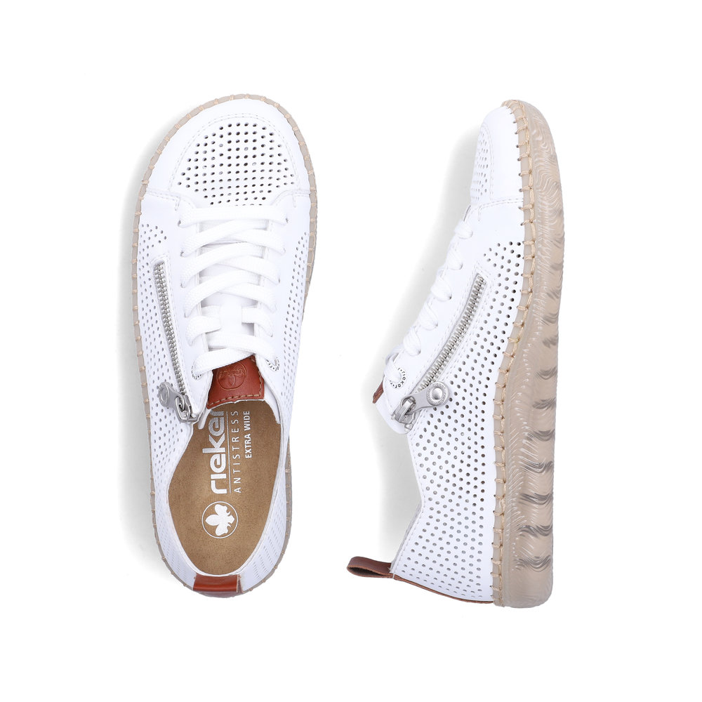 detail RIEKER N2405-80 bílé dámské kožené tenisky, prodyšné, antistress podrážka