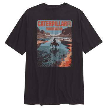 CATERPILLAR Cowboy černé pánské triko, pohodlné, moderní krásný potisk CAT