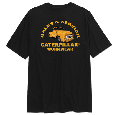 CATERPILLAR Graphic Car černé pánské triko, pohodlné, moderní krásný potisk CAT