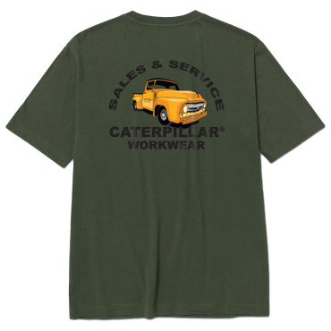 CATERPILLAR Graphic Car zelené pánské triko, pohodlné, moderní krásný potisk CAT