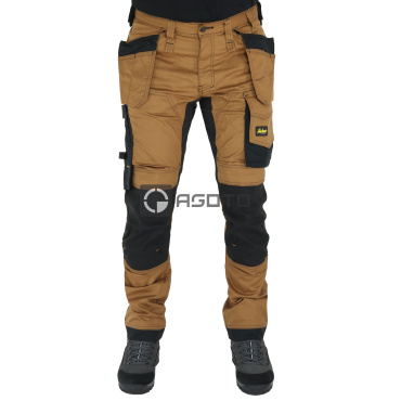 SNICKERS Allround Stretch Slim hnědé pánské pracovní profi kalhoty s kapsami