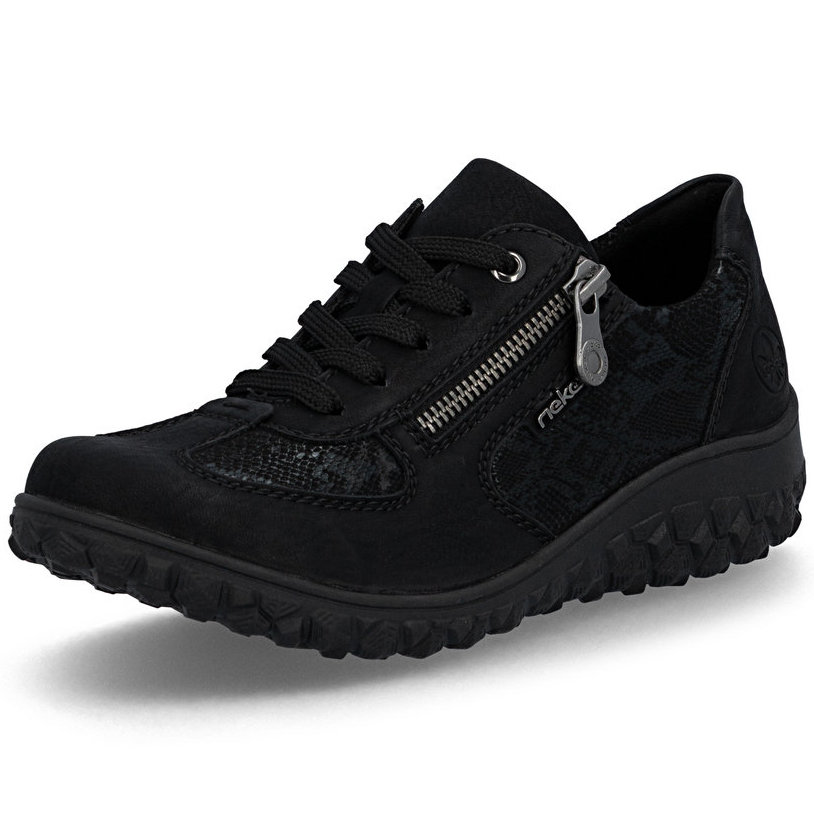 detail RIEKER 59501-00 černá dámská moderní a pohodlná polobotka se vzorem