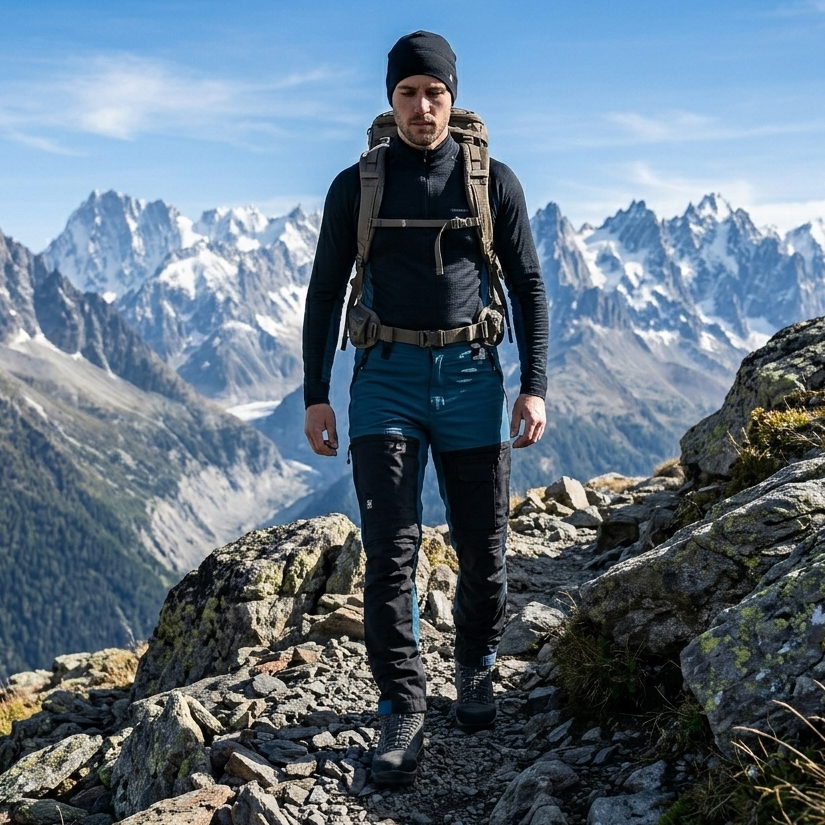 detail Asoto Fjallvik Stretch modré pánské outdoor kalhoty, pohodlný střih, větrání