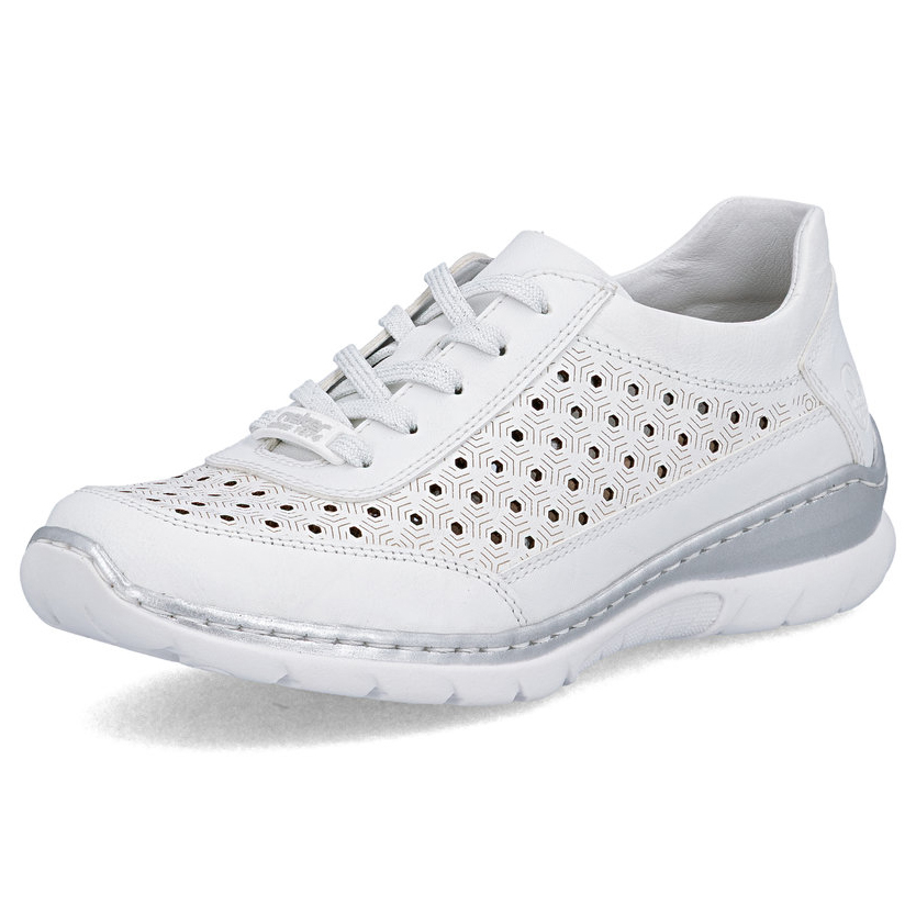 detail RIEKER L3217-80 bílé dámské kožené tenisky vzdušné, antistress podrážka