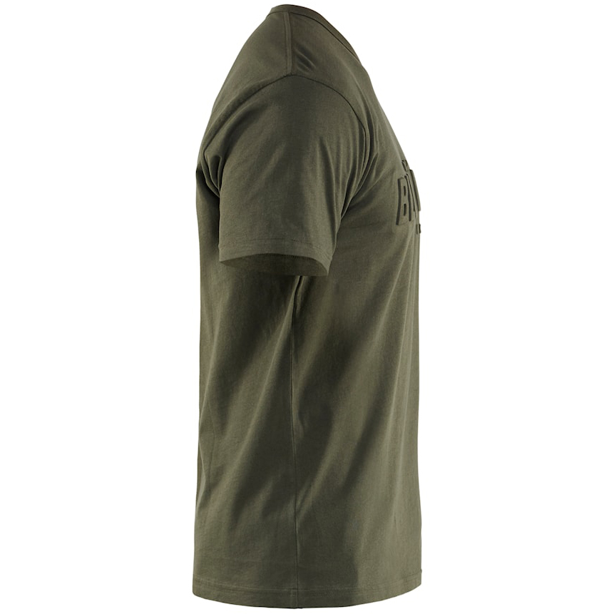 detail BLAKLADER Sweden 3D Logo olivové pánské profi triko 100% Ba