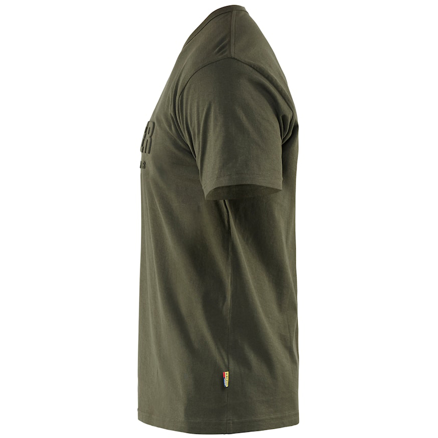 detail BLAKLADER Sweden 3D Logo olivové pánské profi triko 100% Ba