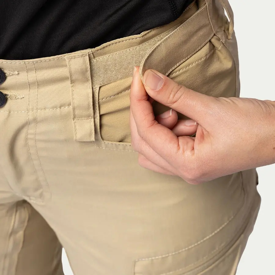 detail Beyond Nordic Sweden dámské béžové outdoor kalhoty stretch pohodlné voděodpudivé