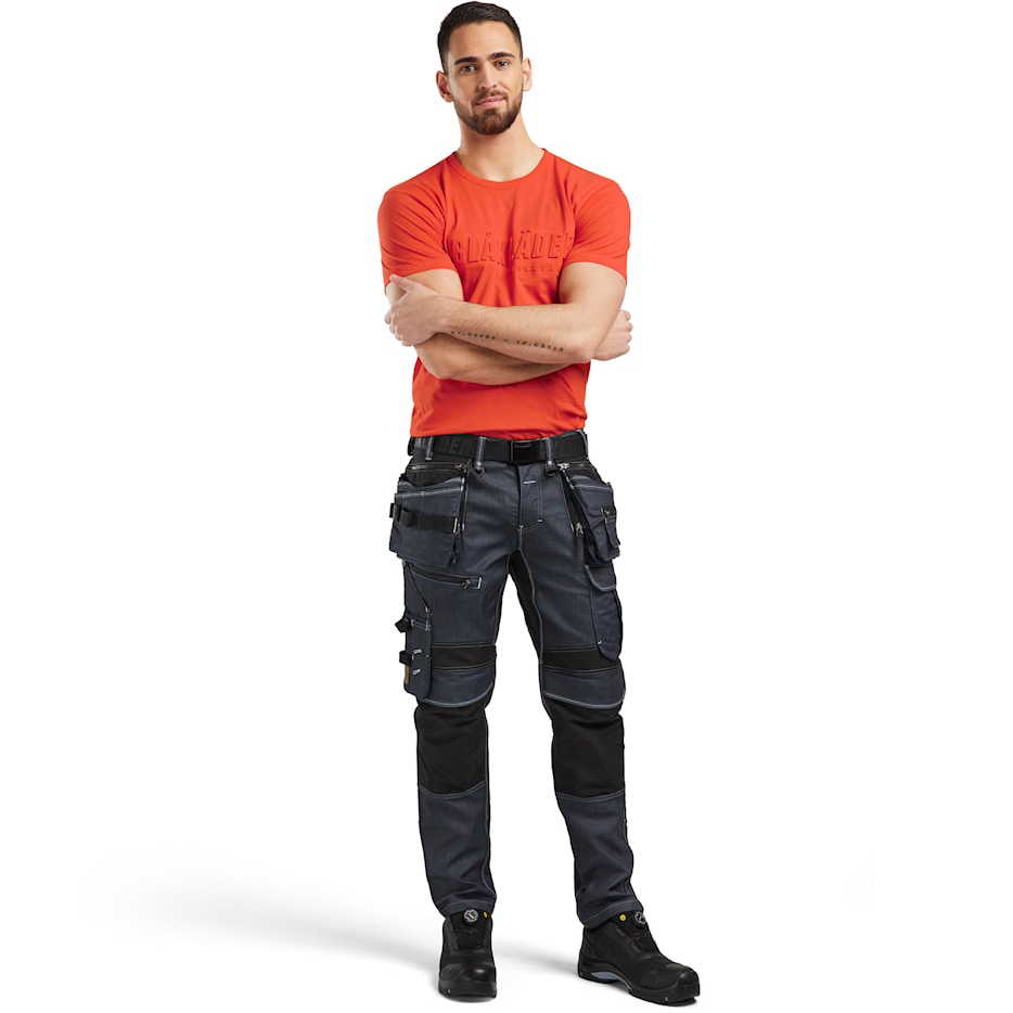 detail BLAKLADER Sweden 3D Logo červené pánské profi triko 100% Ba